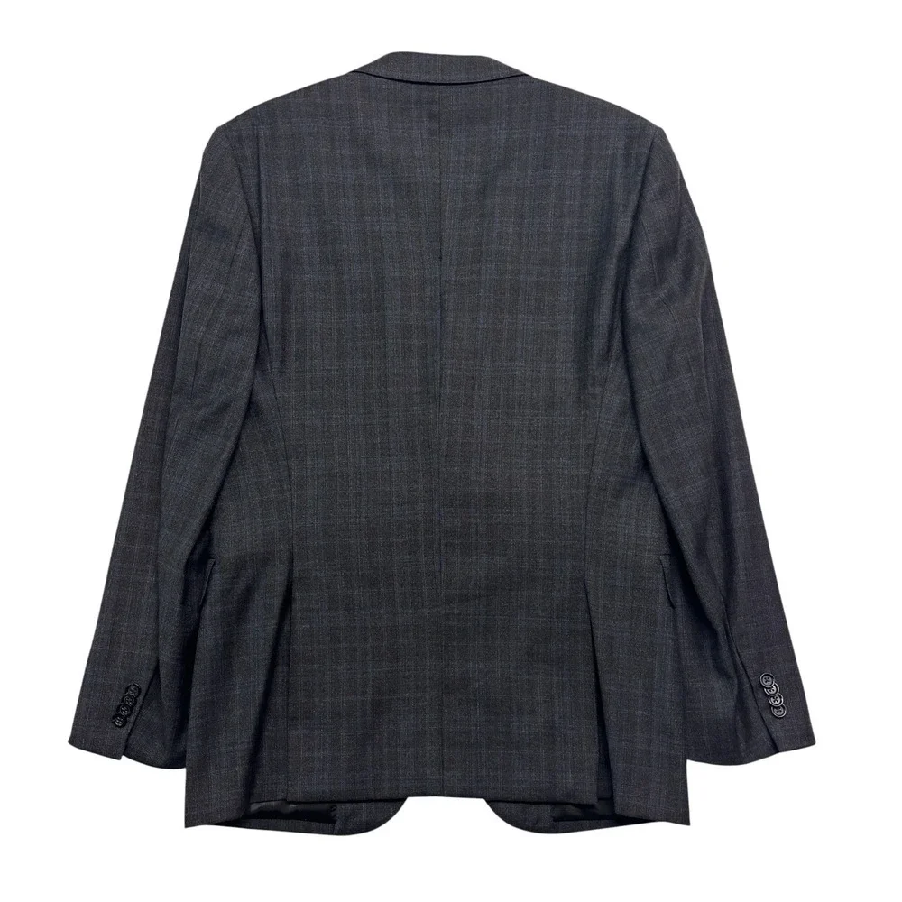 Byron British Style 52 42R 35x31 Gray Blue Plaid 2pc Pant Suit Flannel Wool